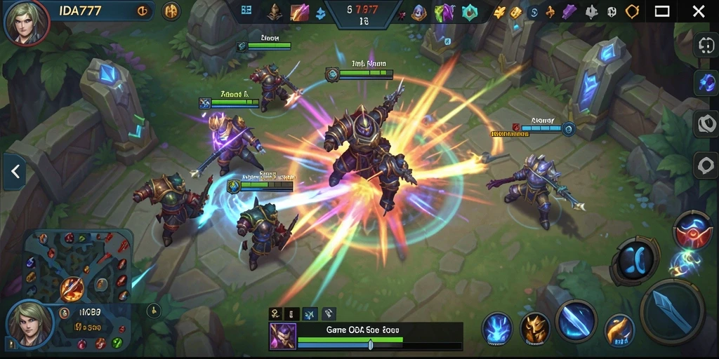 Screenshot utama IDA777 menampilkan aksi pertarungan seru dalam game MOBA.