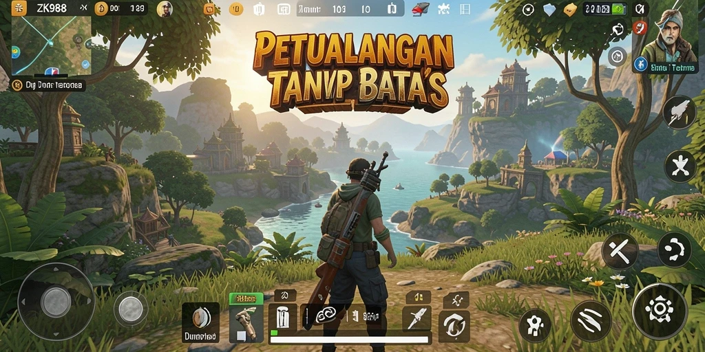 Screenshot gameplay ZK988 menampilkan petualangan seru di dunia terbuka.